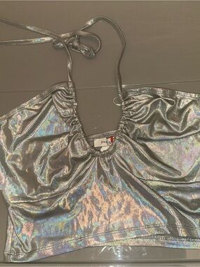 Silver Holographic Crop Halter Top